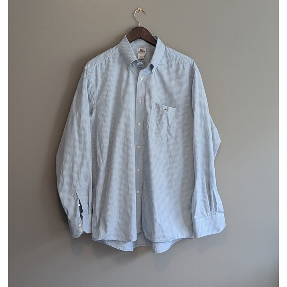 Lacoste Size 44 XL Green Check Shirt Mens Button Down Poplin LS Extra Large - Picture 1 of 5